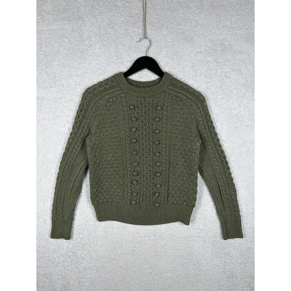 J .Crew Womens Popcorn Cable Knit Sweater Pullover Wool Blend Olive Green Size S